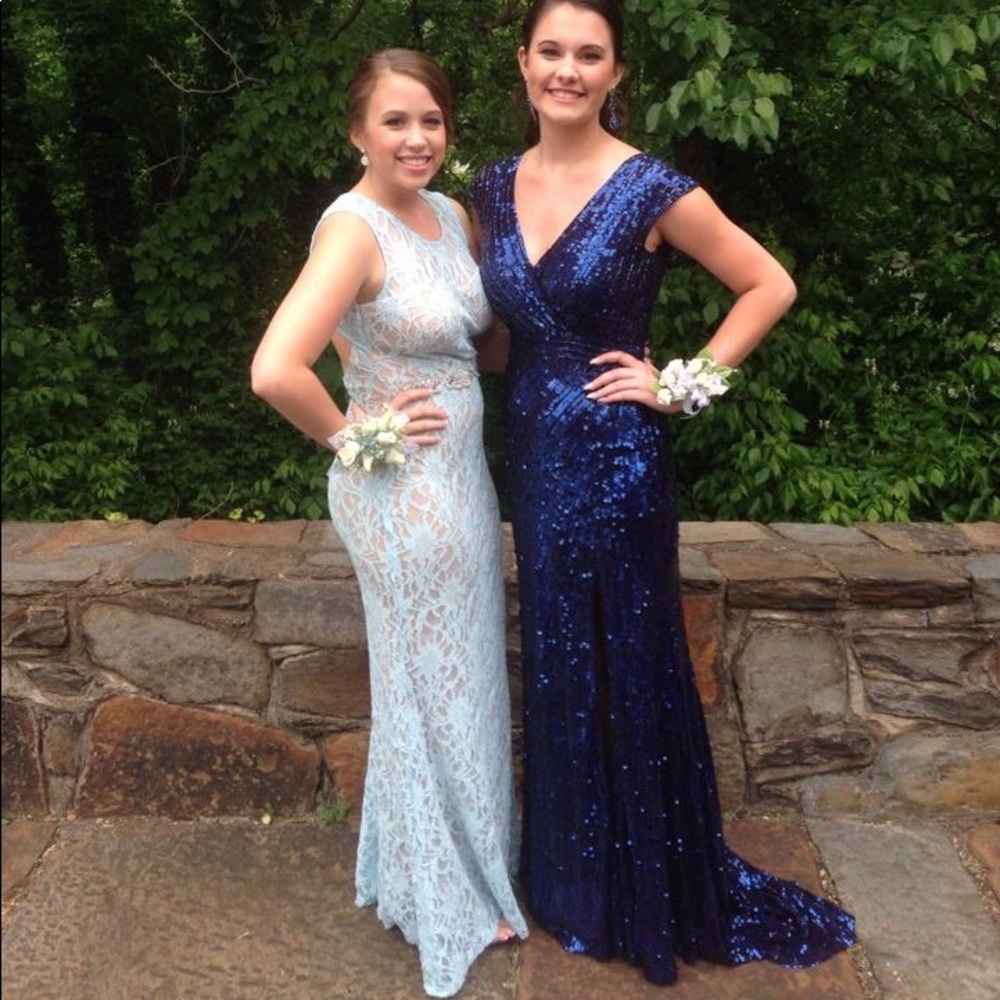 Navy Blue Sequin Prom Dress